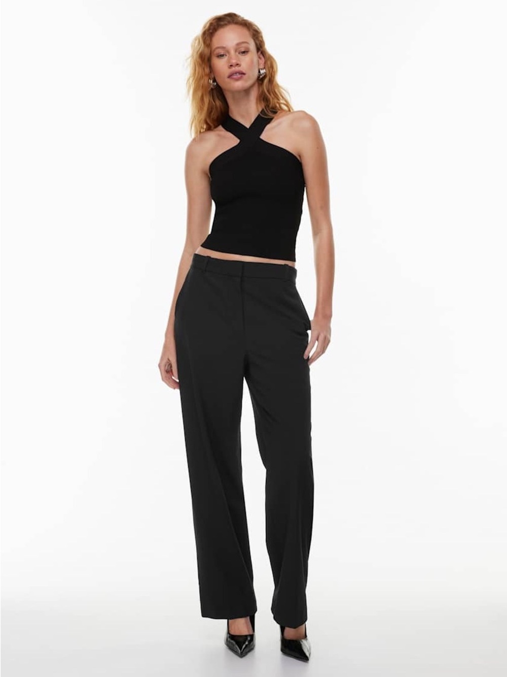 Aritzia Black Ribbed Cross-Halter Crop Top - Picture 3 of 14